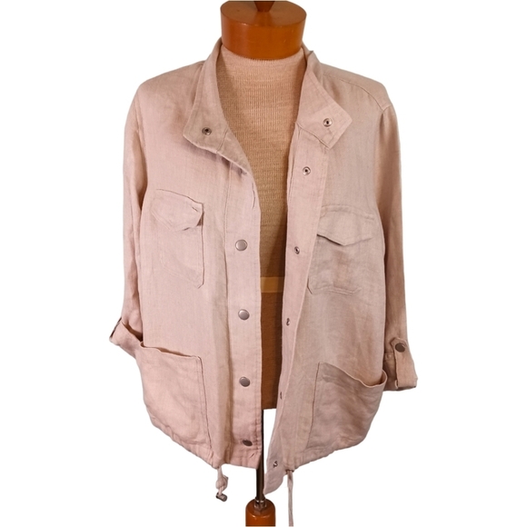 Size Large C&C California Womens 100%  Linen Jacket Beige Spring - Picture 1 of 9